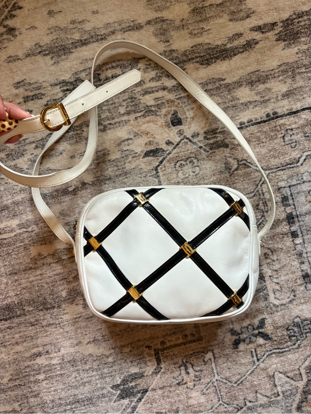 Salvatore Ferragamo Black white Vara Bow Crossbody Bag Leather
